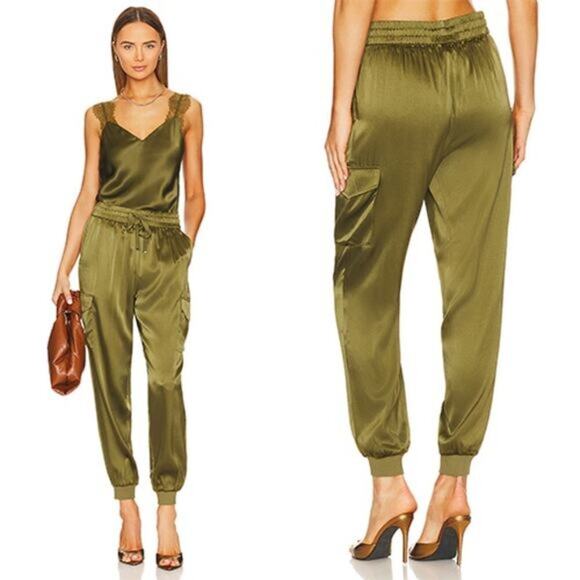 NWT Cami NYC Elsie Silk Drawstring Tea Leaf Green Cargo Elastic Jogger Pant - Picture 1 of 8